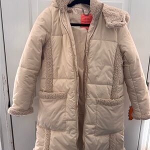 J Crew Cream Puffer Jacket with Hood